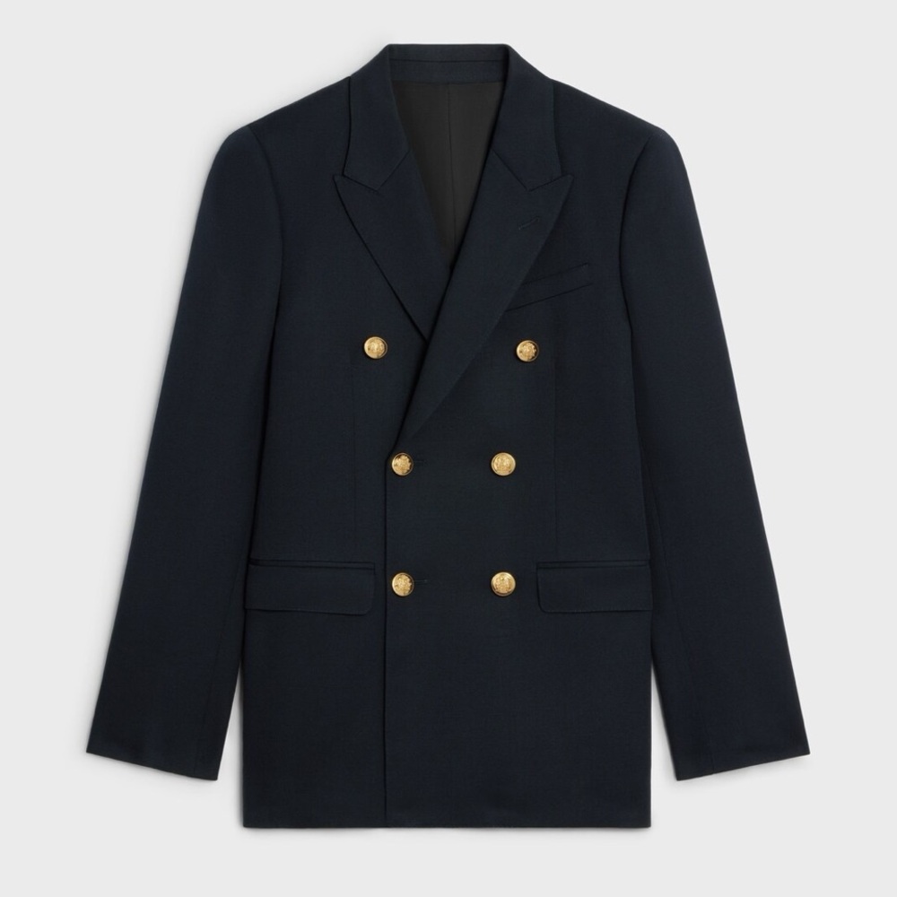 CELINE MEN’S 2024 CLASSIC JACKET IN DIAGONAL WOOL NAVY 46